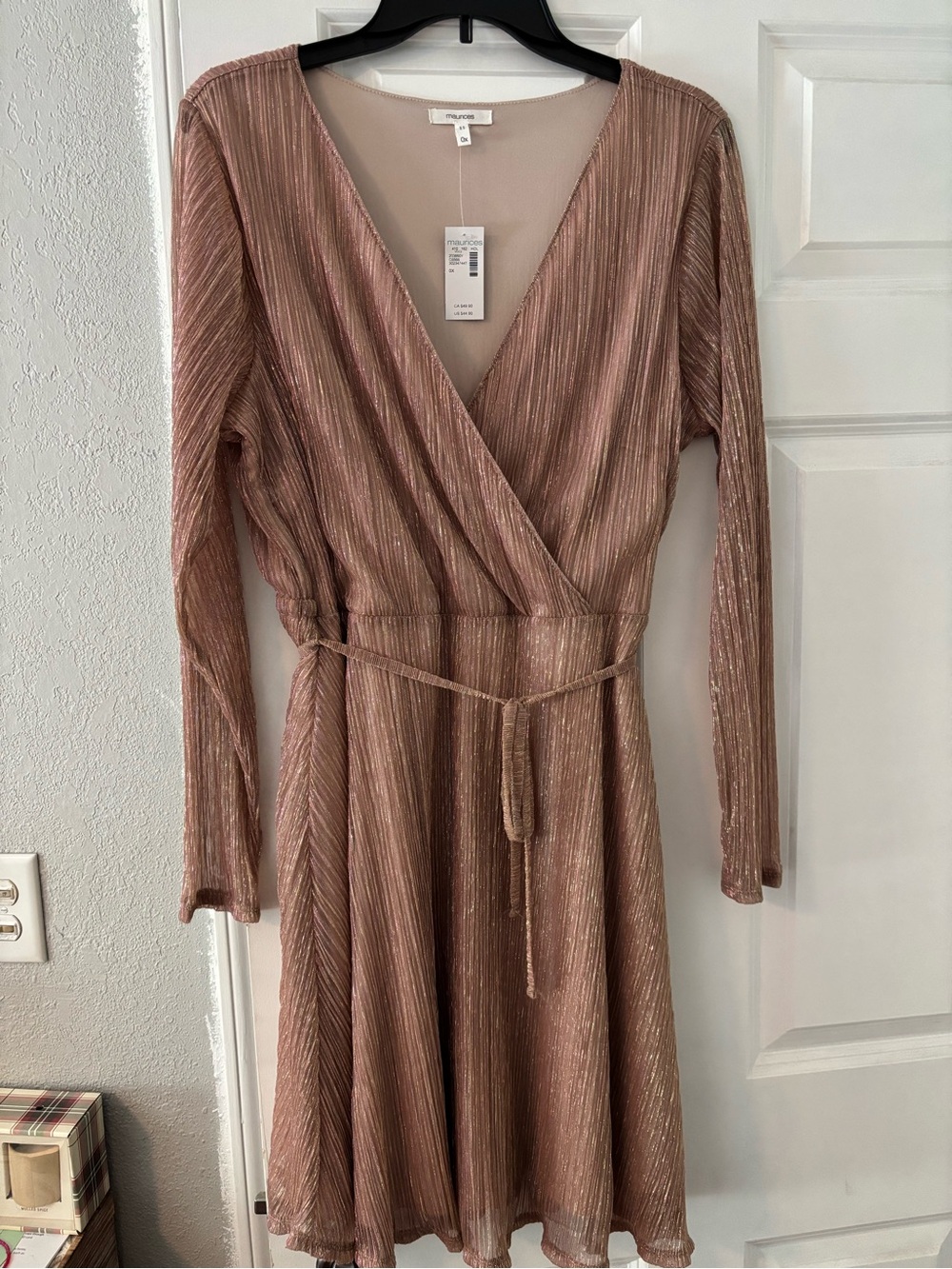 Maurices Rose Gold Metallic Wrap Dress with Belt